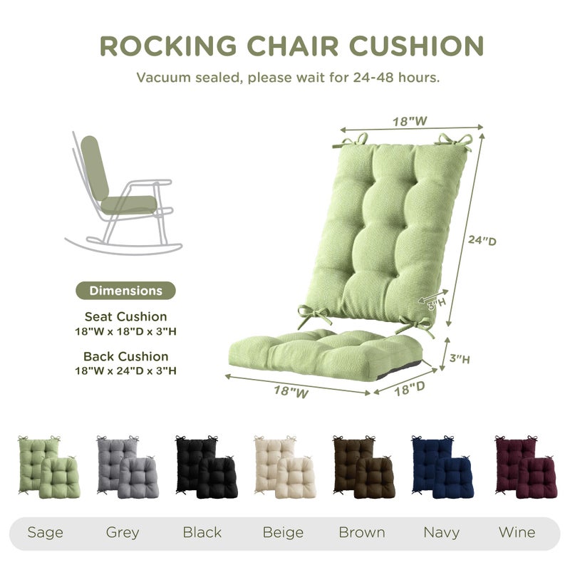 Codi Rocking Chair Cushions Outdoor  Glider Rocker Chairs Replacement Cushion Set for Patio Furniture  Water Resistant for Porch Garden  Sage Green 1PK - Image 2